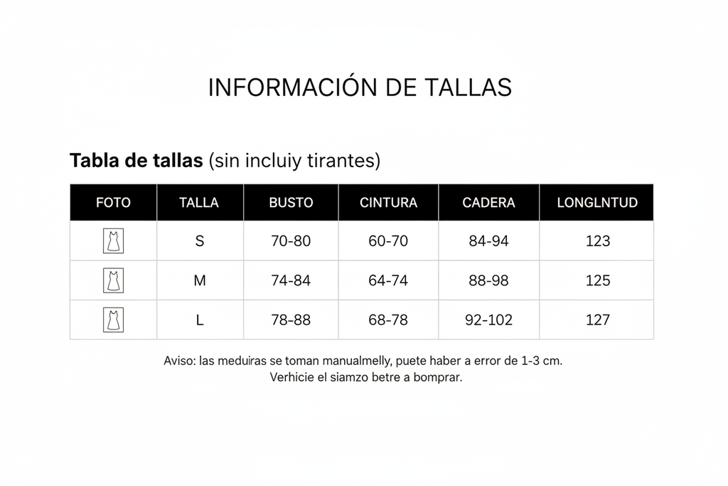 Tabla de tallas en español